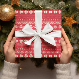 Mönster Rand Red & White snowflake-jul Presentpapper