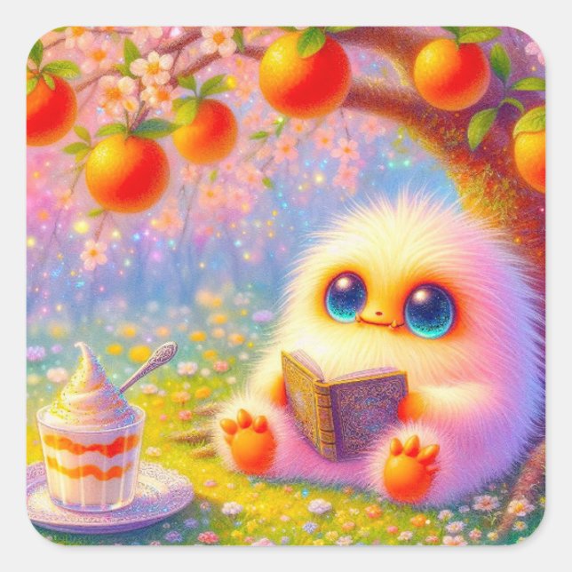 Monster Reader Fyrkantigt Klistermärke (Framsida)