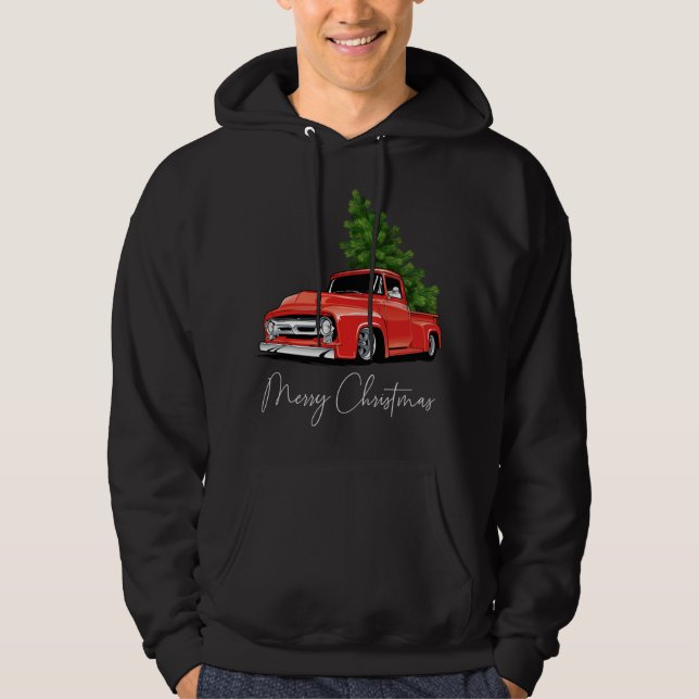 Monster Red Lastbil Julgran Julafton Hoodie (Framsida)