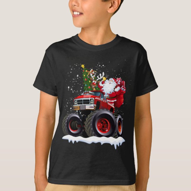 Monster Red Lastbil med Santa, Julgran, Rein T Shirt (Framsida)