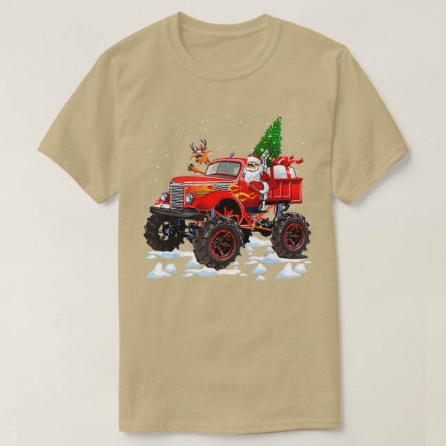Monster Red Lastbil med Santa T Shirt (Design framsida)