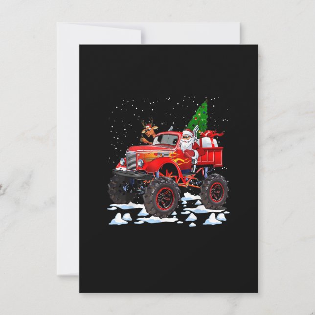 Monster Red Truck With Santa, Christmas Tree, Rein Inbjudningar (Framsida)