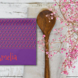 Mönster röd gult mini-lila för vilda blommor kökshandduk