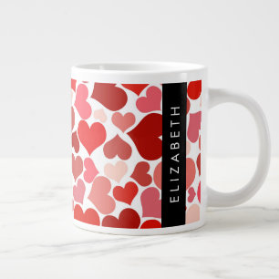 Mönster, Röda hjärtan, Kärlek, ditt namn Jumbo Mugg