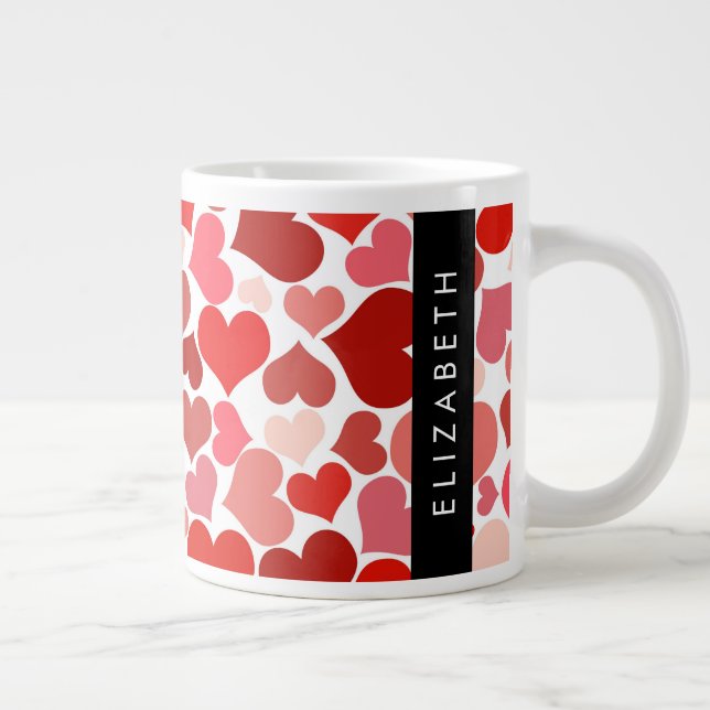 Mönster, Röda hjärtan, Kärlek, ditt namn Jumbo Mugg (Höger)