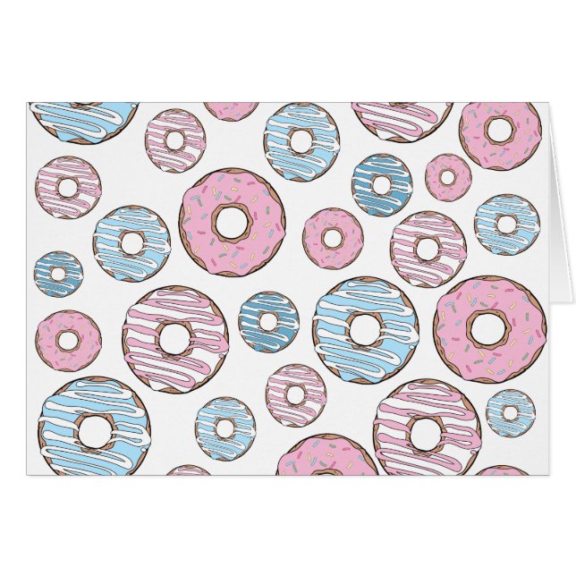 Mönster, Rosa Donuts, blå Donuts Hälsningskort (Framsidan Horizontal)