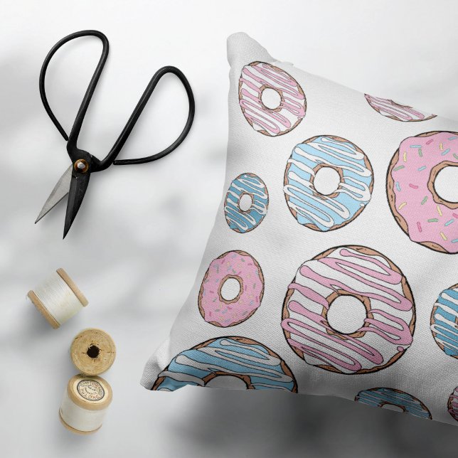 Mönster, Rosa Donuts, blå Donuts Prydnadskudde (Skapare uppladdad)