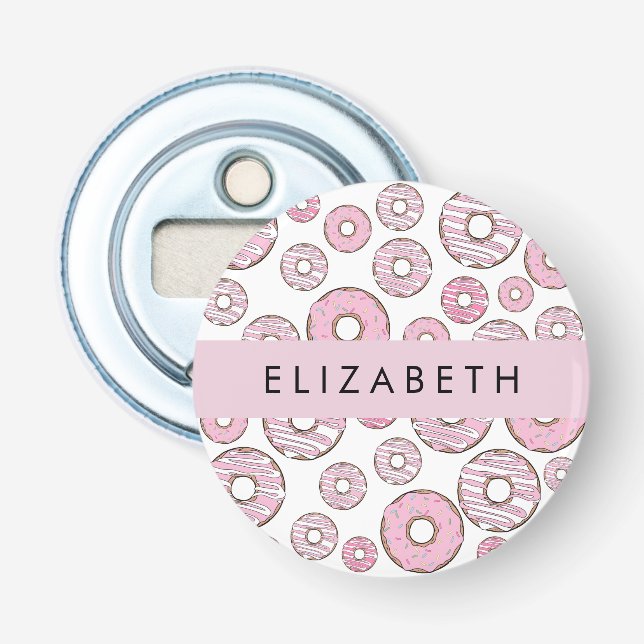 Mönster, Rosa Donuts, Icing, ditt namn Flasköppnare (Framsidan)