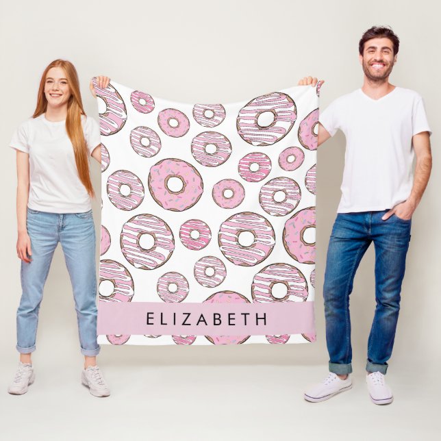 Mönster, Rosa Donuts, Icing, ditt namn Fleecefilt (På plats)