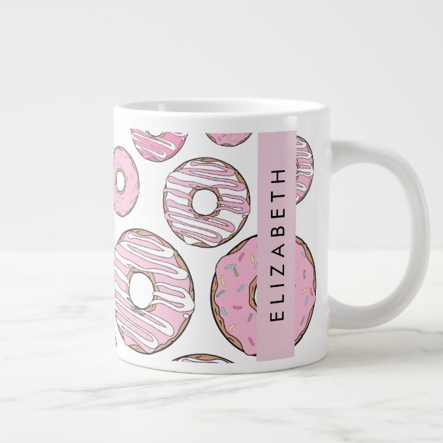 Mönster, Rosa Donuts, Icing, ditt namn Jumbo Mugg (Höger)