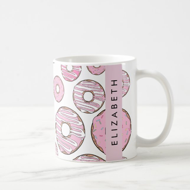 Mönster, Rosa Donuts, Icing, ditt namn Kaffemugg (Höger)
