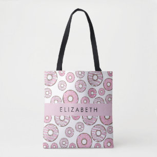 Mönster, Rosa Donuts, Icing, ditt namn Tygkasse
