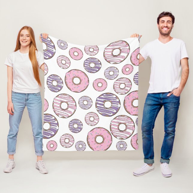 Mönster, Rosa Donuts, Lila Donuts Fleecefilt (På plats)