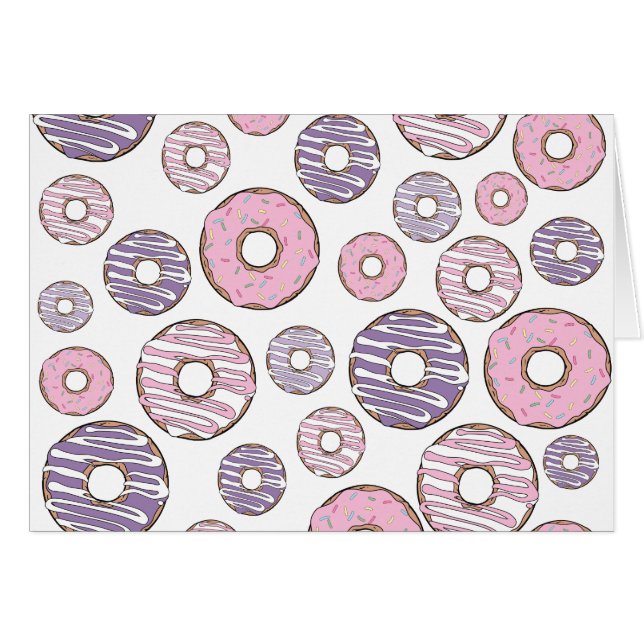 Mönster, Rosa Donuts, Lila Donuts Hälsningskort (Framsidan Horizontal)