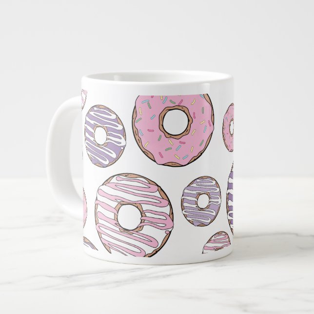 Mönster, Rosa Donuts, Lila Donuts Jumbo Mugg (Framsida vänster)