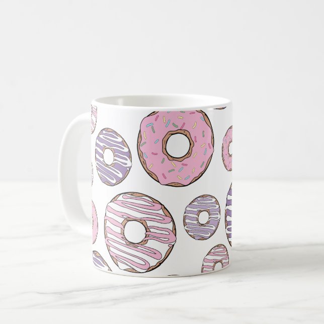 Mönster, Rosa Donuts, Lila Donuts Kaffemugg (Framsida vänster)