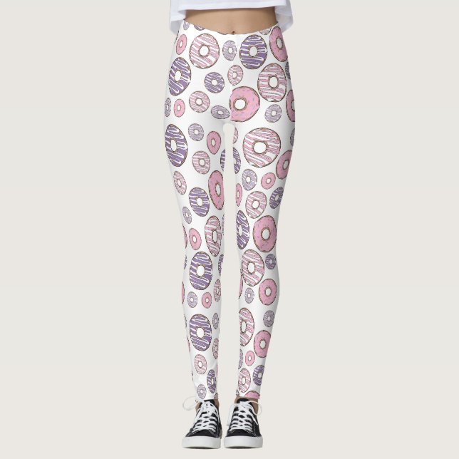 Mönster, Rosa Donuts, Lila Donuts Leggings (Framsida)