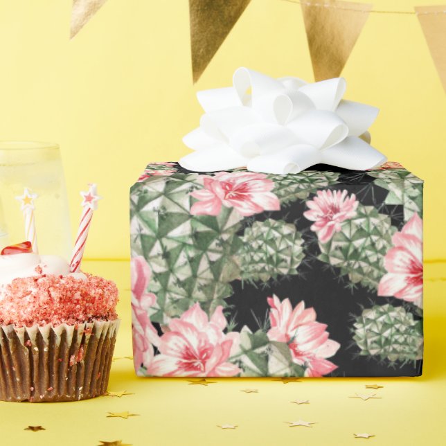 Mönster Rosa Grönt för  av vackert vattenfärg Cact Presentpapper (Födelsedagsfest)