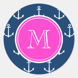 Mönster, Shock rosa Monogram Runt Klistermärke