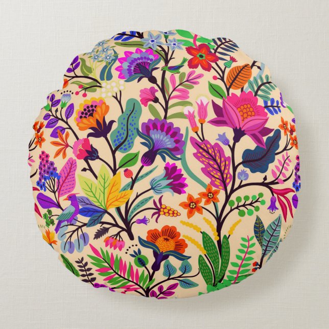 Mönster skriver ut färgstarka Blommigtar Illustrat Rund Kudde (Framsidan)