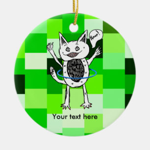 Monster som leker roligt med ring julgransprydnad keramik