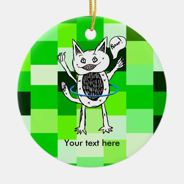 Monster som leker roligt med ring julgransprydnad keramik (Framsidan)