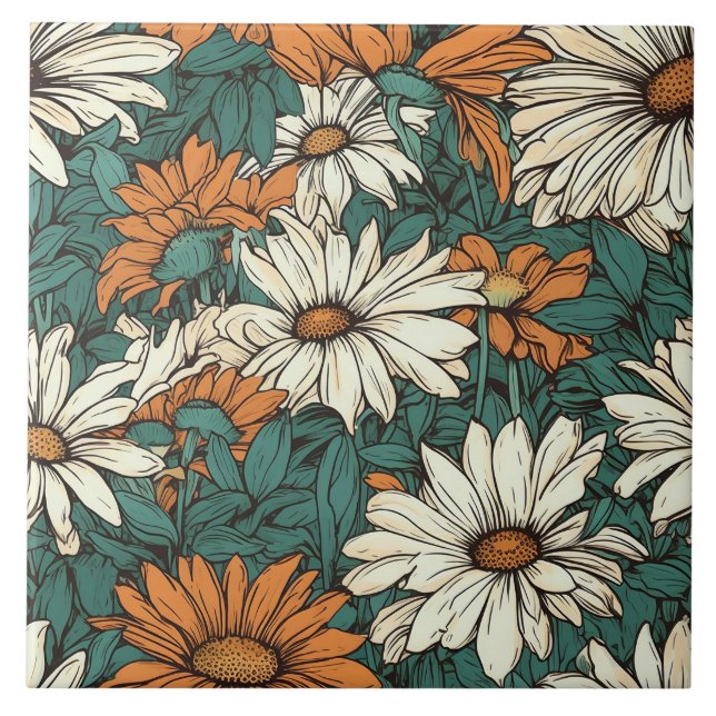 Mönster söt blommigt i sömlös daisy kakelplatta (Framsidan)