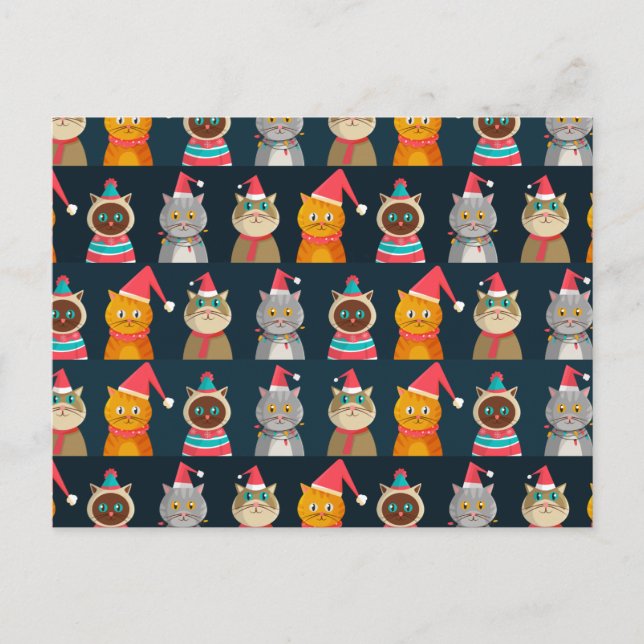 Mönster söt kattjul, julafton vykort (Framsida)