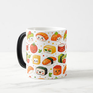 Mönster söta kawaii mat sushi karaktärer, vit b magisk mugg