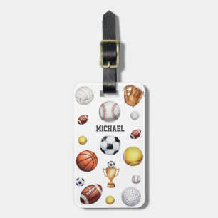 mönster sporttema fotboll tennis baseball bagagebricka