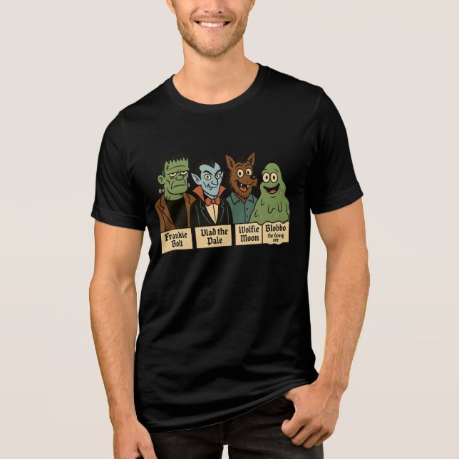 Monster Squad Porträtt | Cute Halloween Art T Shirt (Framsida)