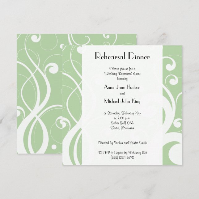 Mönster, Swirl Mönster, Rehearsal Dinner Inbjudningar (Fram/baksida)
