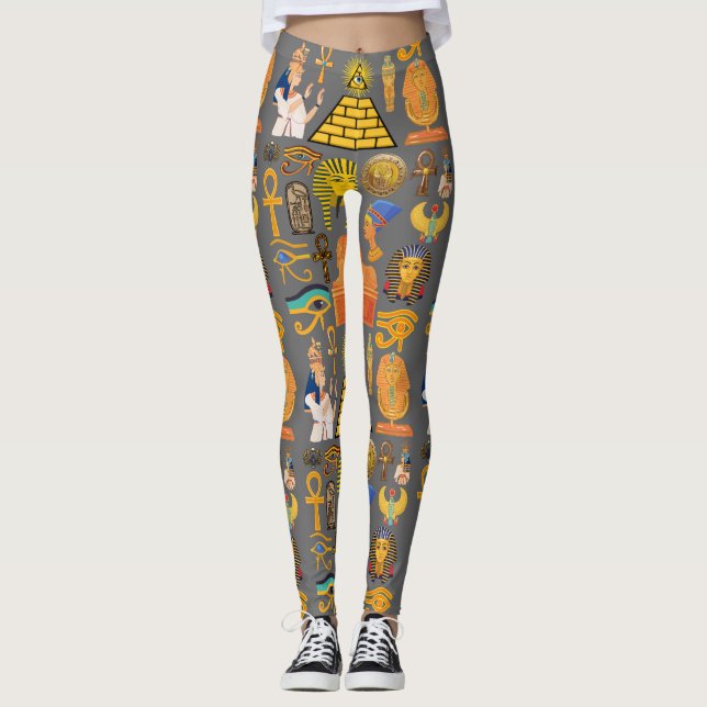 Mönster Symbol Ancient Egyptian Hieroglyphic Leggings (Framsida)