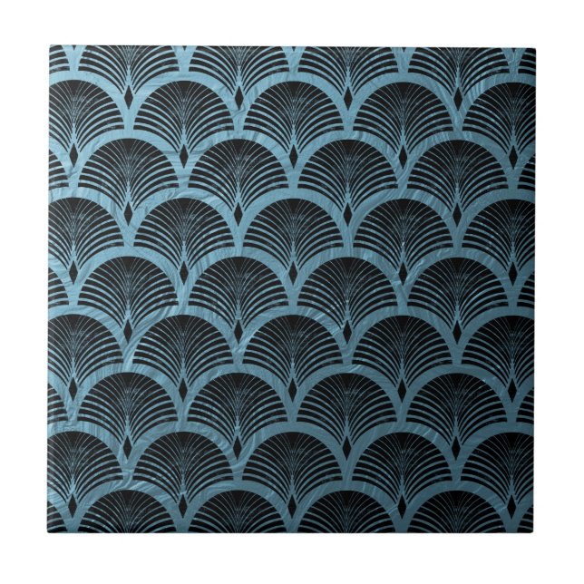 mönster, teal konst deo fläkt,teal,art deco,metall kakelplatta (Framsidan)