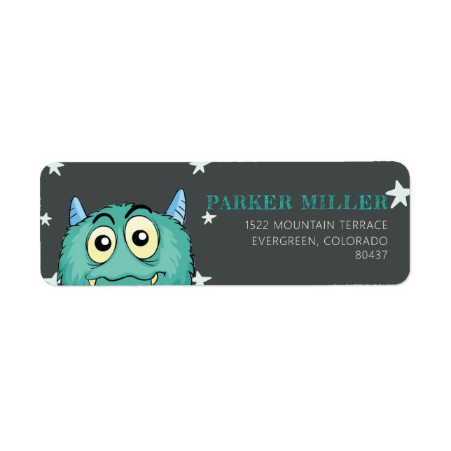 Monster Theme Birthday Returadress Etikett (Framsidan)