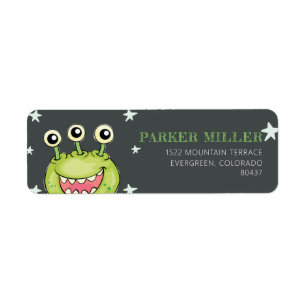 Monster Theme Birthday Returadress Etikett