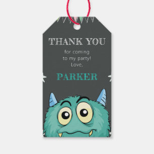 Monster Theme Birthday Tack Presentetikett