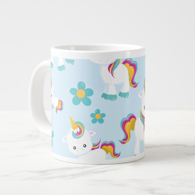 Mönster till Unicorns, Cute Unicorns, Flowers Jumbo Mugg (Framsida vänster)