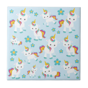 Mönster till Unicorns, Cute Unicorns, Flowers Kakelplatta