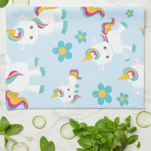 Mönster till Unicorns, Cute Unicorns, Flowers Kökshandduk
