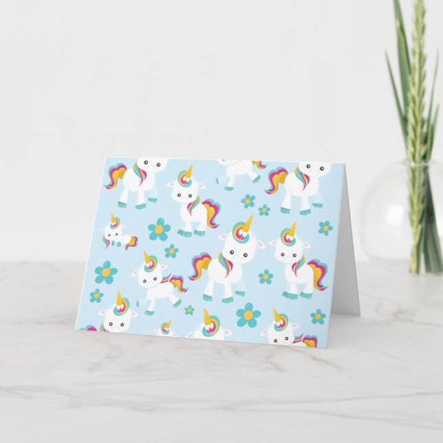 Mönster till Unicorns, Cute Unicorns, Flowers Kort (Framsida)