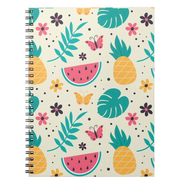 Mönster Tropical Fruit Watermelon Pineapple Anteckningsbok (Framsidan)