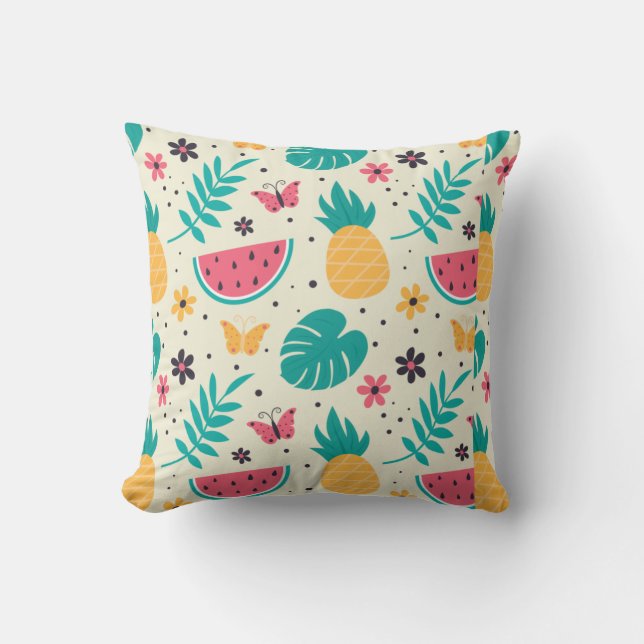 Mönster Tropisk Frukt Vattenmelon Pineapple Och Fl Kudde (Framsida)