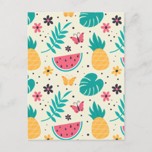 Mönster Tropisk Frukt Vattenmelon Pineapple Vykort