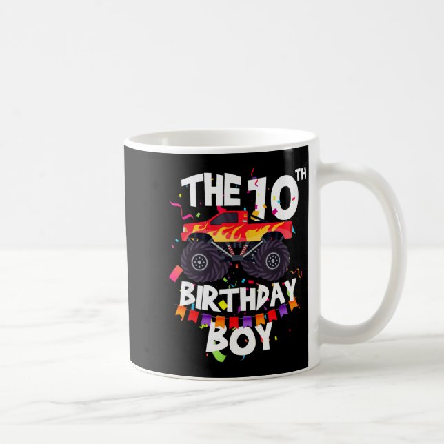 Monster Truck 10th Birthday Boy Funny 10 Years Old Kaffemugg (Höger)