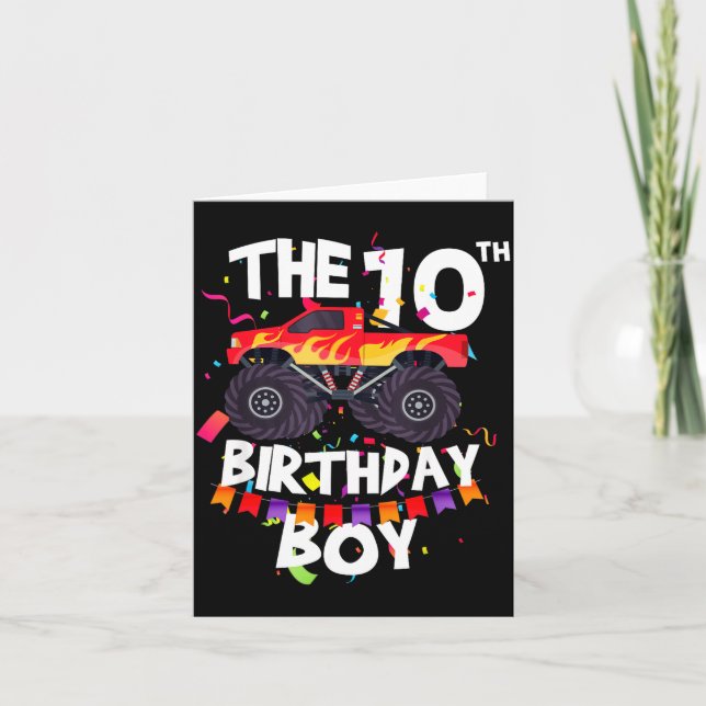 Monster Truck 10th Birthday Boy Funny 10 Years Old Kort (Framsida)