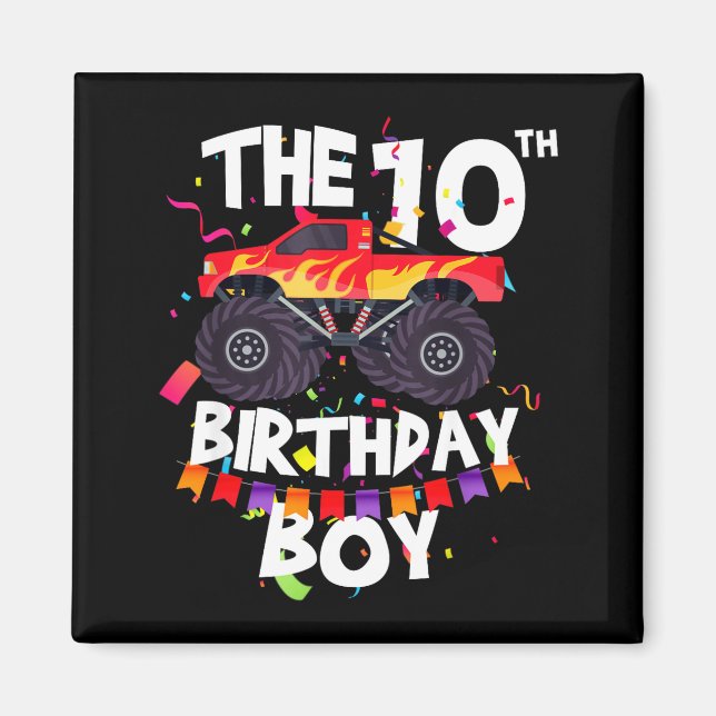 Monster Truck 10th Birthday Boy Funny 10 Years Old Magnet (Framsidan)
