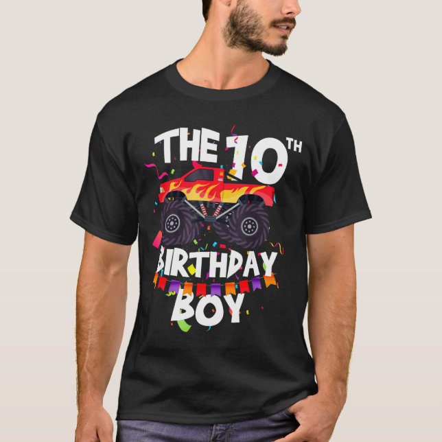 Monster Truck 10th Birthday Boy Funny 10 Years Old T Shirt (Framsida)