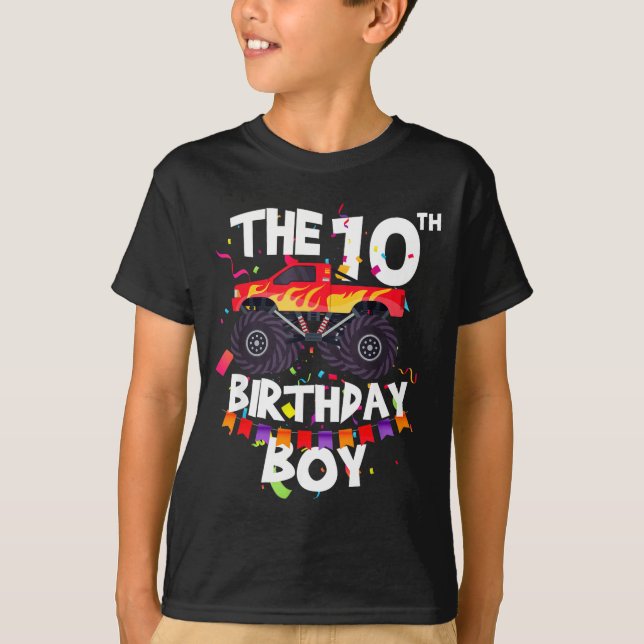 Monster Truck 10th Birthday Boy Funny 10 Years Old T Shirt (Framsida)