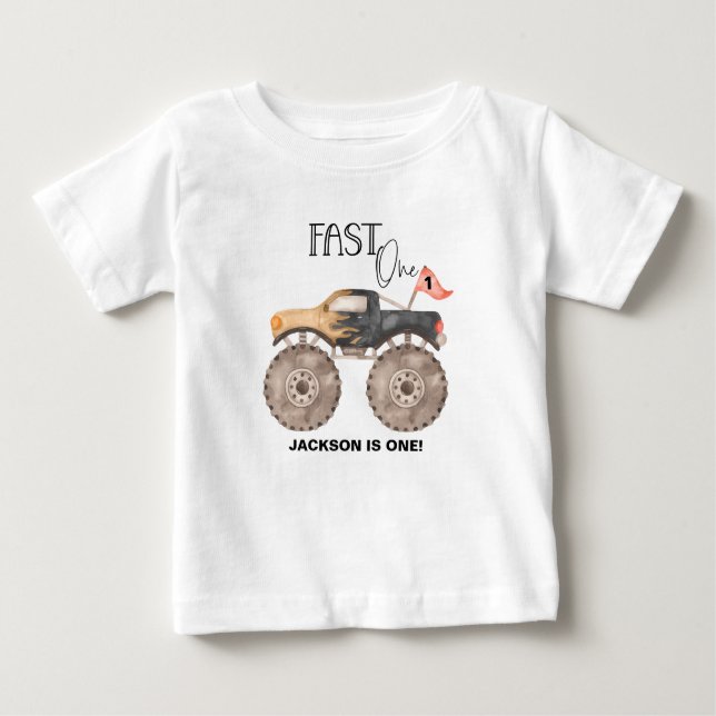 Monster truck 1-års födelsedag Snabba barn T Shirt (Framsida)